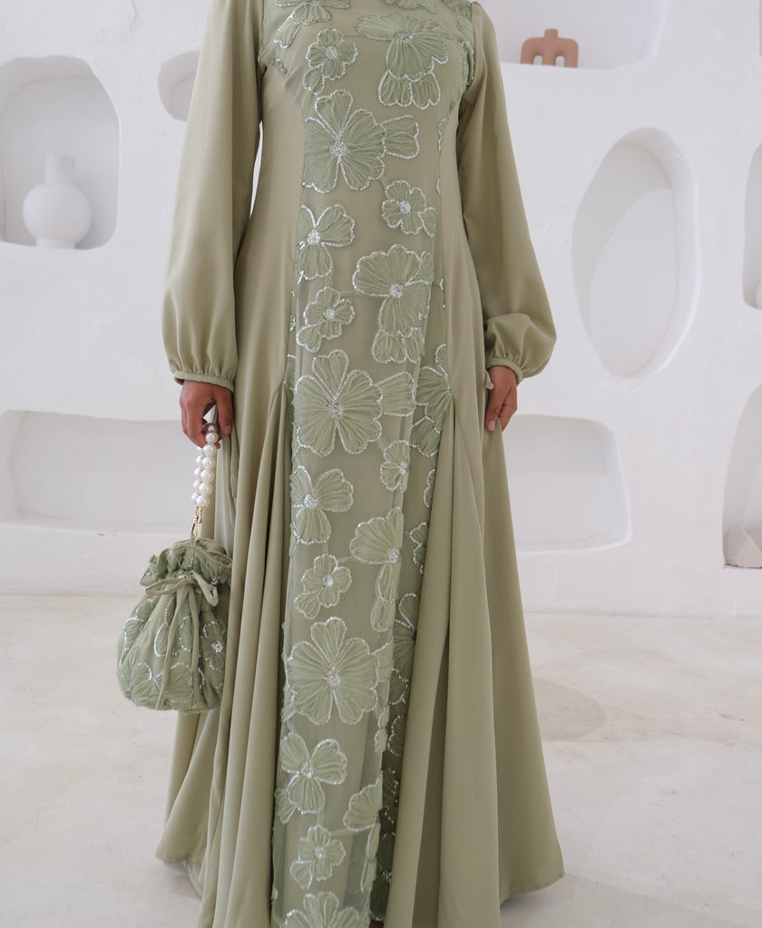 ‘ZARA’ Floral Dress - Sage Green