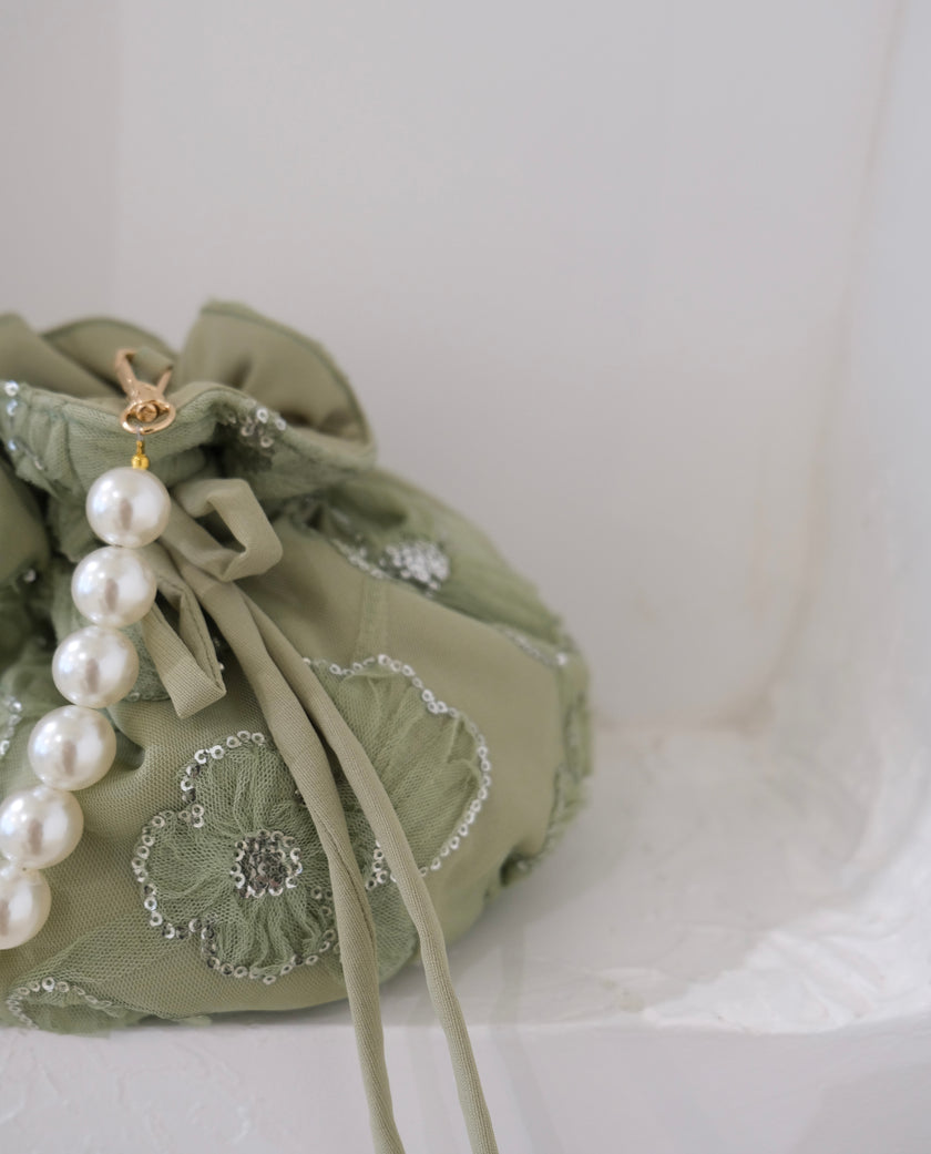 ‘Zara’ Pearl Pouch - Sage Green