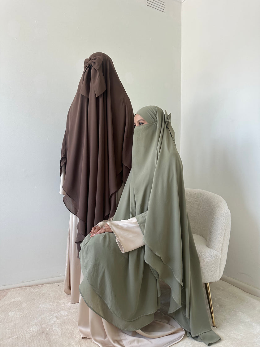 Princess Chiffon Khimar & Bow - Forest