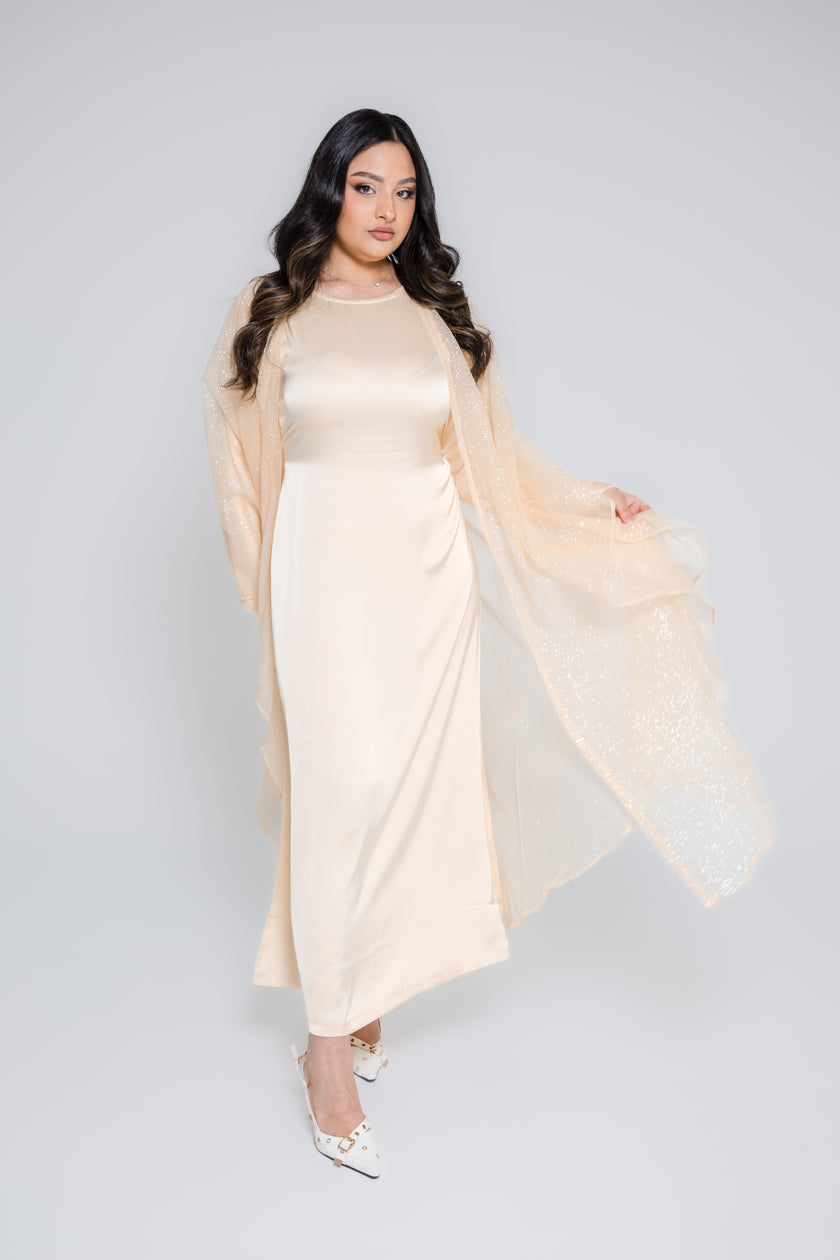 ‘AARA’ Glitter Organza Caftan - Marigold (Inner Abaya not included)