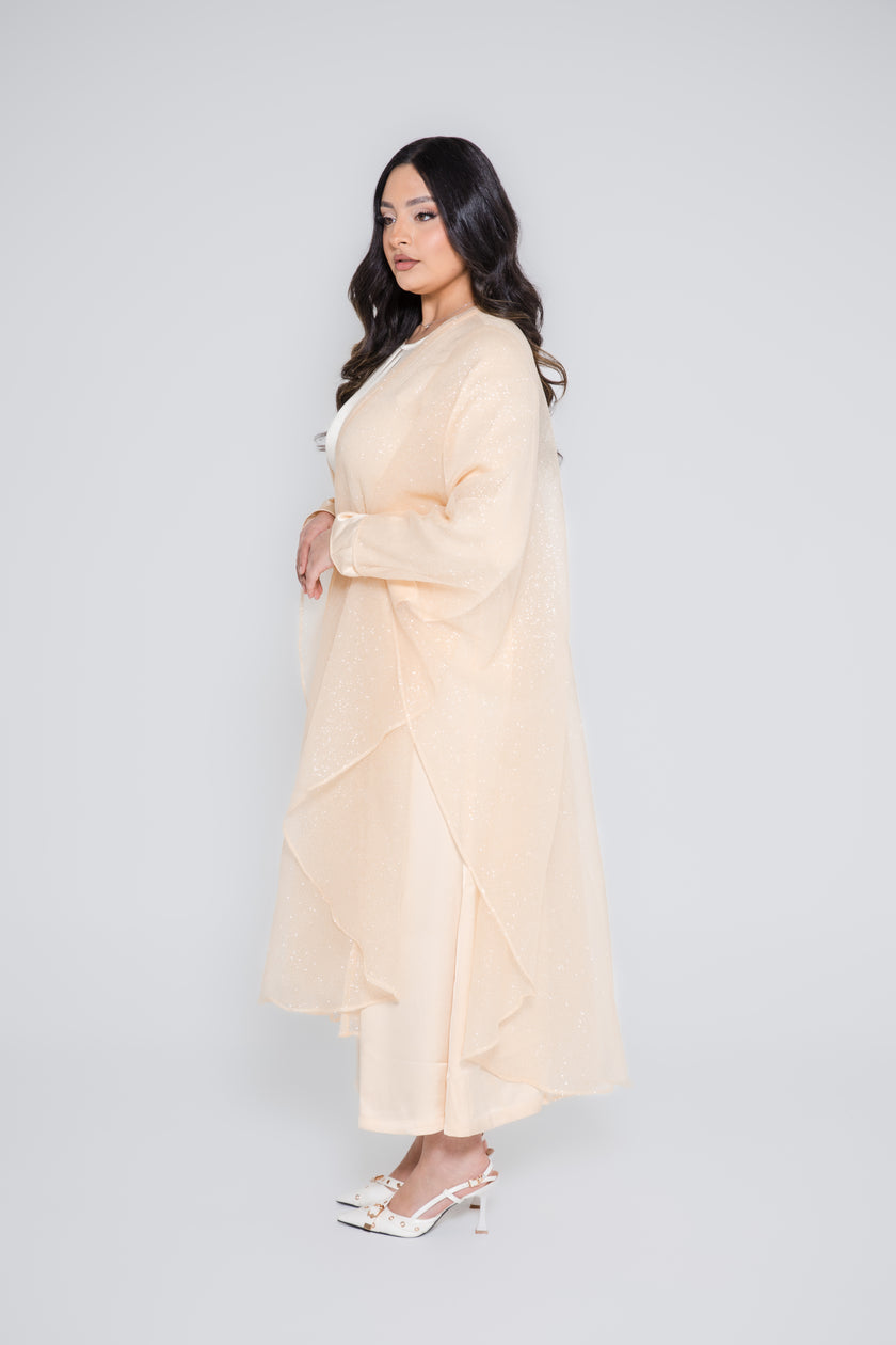 ‘AARA’ Glitter Organza Caftan - Marigold (Inner Abaya not included)