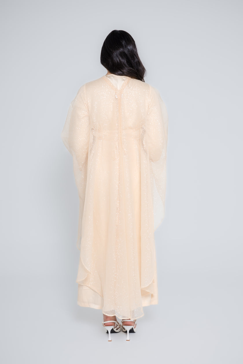 ‘AARA’ Glitter Organza Caftan - Marigold (Inner Abaya not included)