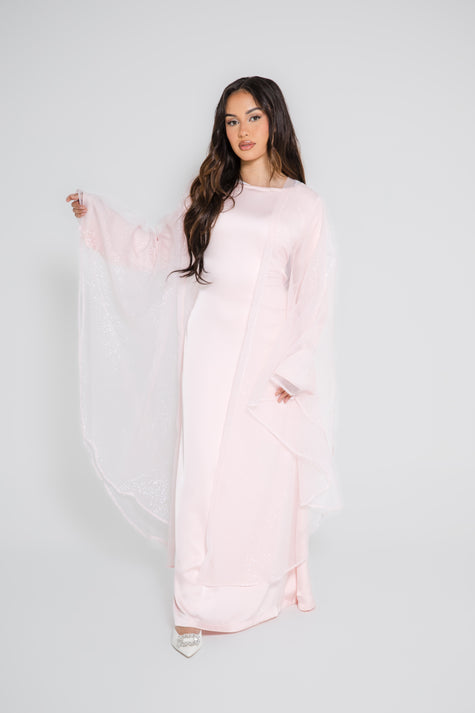 ‘AARA’ Glitter Organza Caftan - Baby Pink