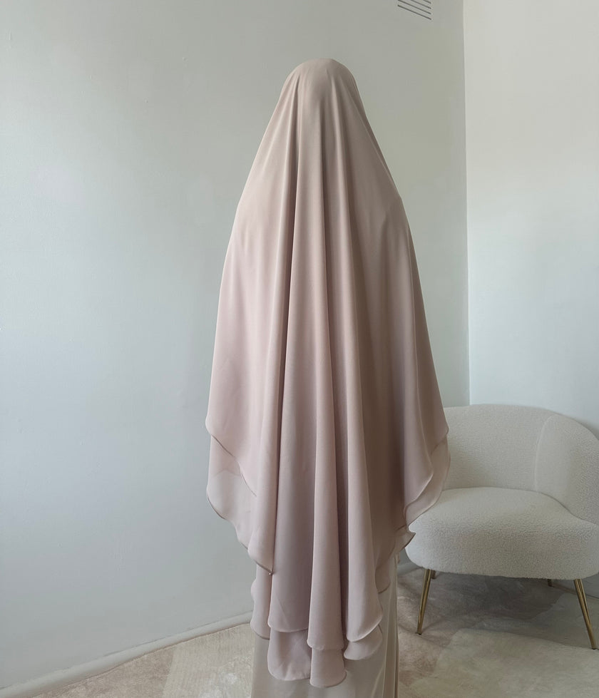 Princess Chiffon Khimar & Bow - Pebble Beige