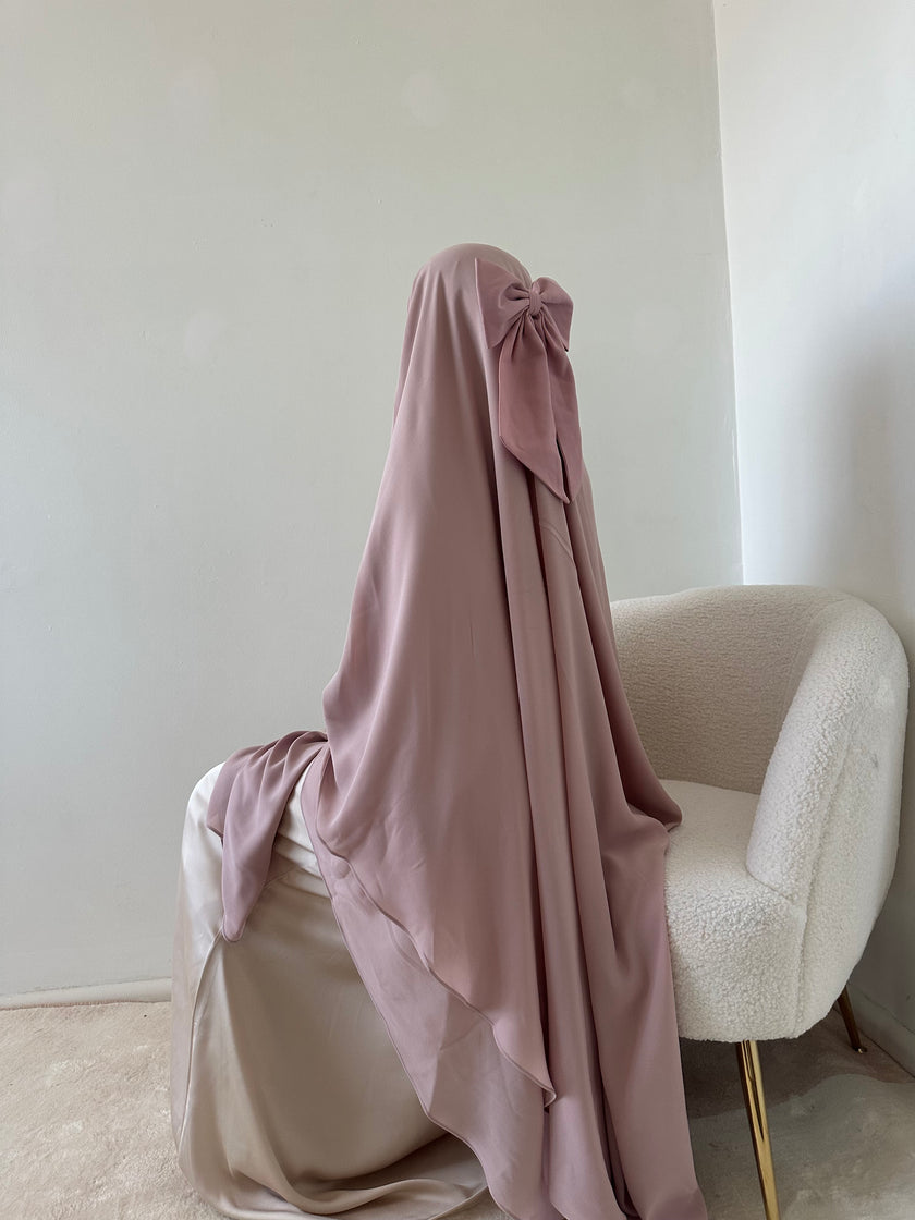 Princess Chiffon Khimar & Bow - Pink Clay