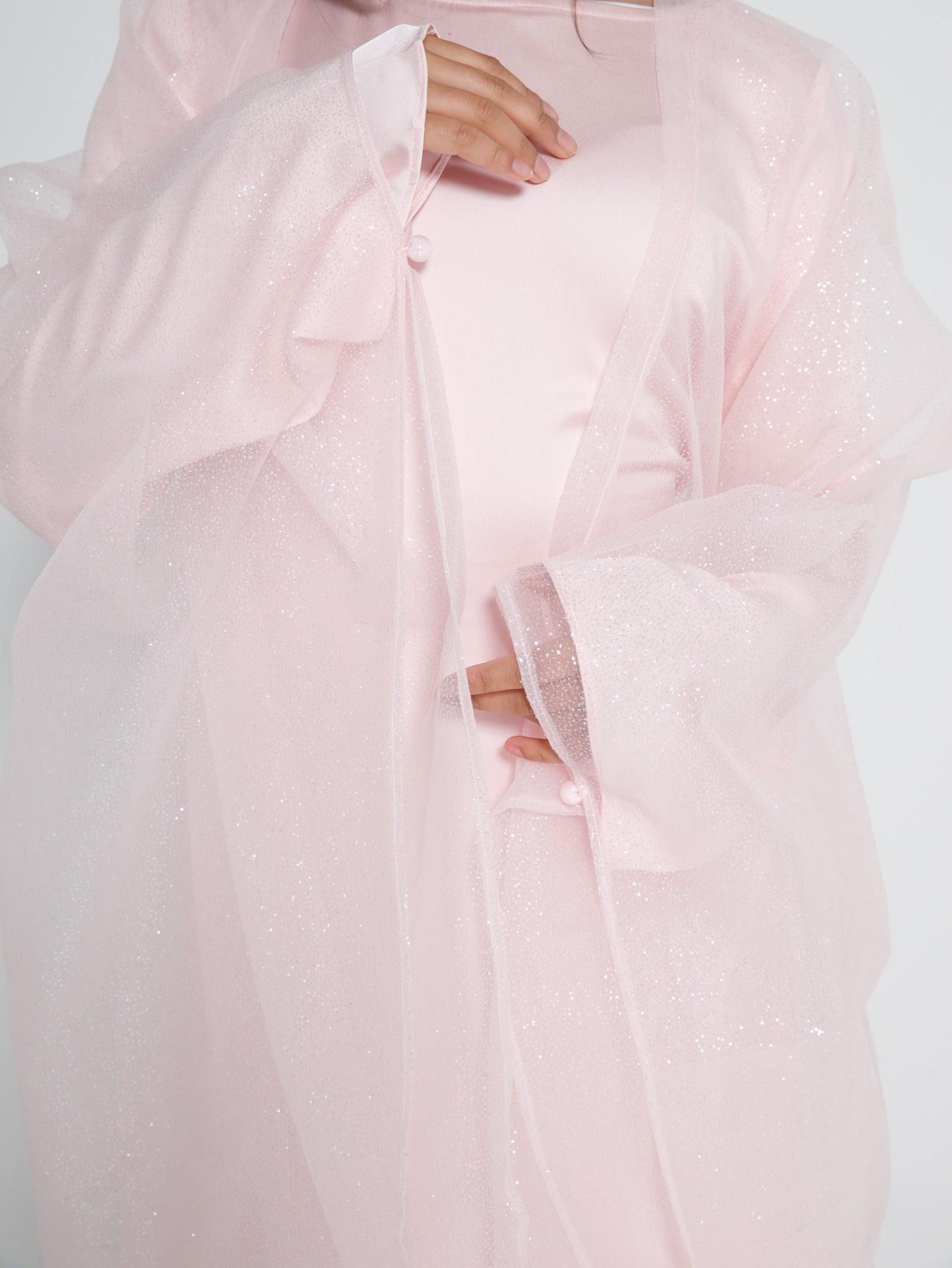 ‘AARA’ Glitter Organza Caftan - Baby Pink