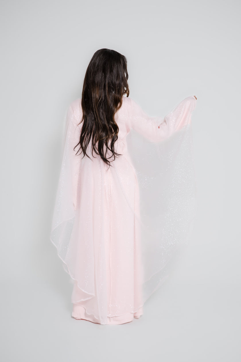 ‘AARA’ Glitter Organza Caftan - Baby Pink (Inner Abaya not included)